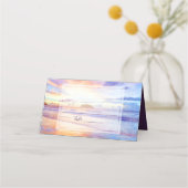 ビーチウォーターカラーピンクサンライズ結婚ズ プレイスカード (正面)