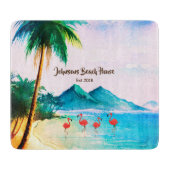 ビーチウォーターカラーブルーグリーントロピカル カッティングボード (正面)