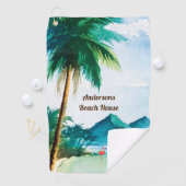 ビーチウォーターカラーブルーグリーントロピカル ゴルフタオル (インサイチュ)