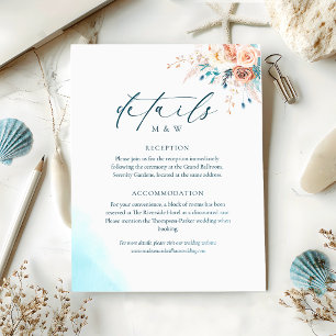 ビーチウォーターカラー結婚式 エンクロージャーカード