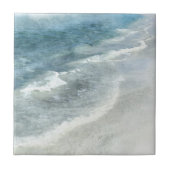 ビーチウォーターカラー-コースタルティール(緑がかった色)ダークブルーウェーブ タイル (正面)