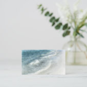 ビーチウォーターカラー-コースタルティール（緑がかった色）ダークブルーウェーブ 名刺 (スタンド正面)