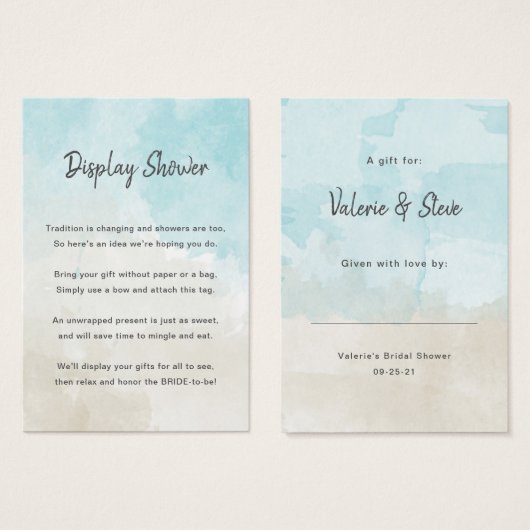 ビーチウォーター色なしラップシャワー表示ギフトタグ (正面&裏面)