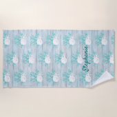 ビーチウッドサンドドルスターフィッシュアクアグリッター ビーチタオル (正面)