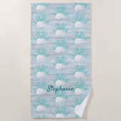 ビーチウッドサンドドルスターフィッシュアクアグリッター ビーチタオル (正面)