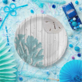 ビーチウッドサンドドルティール（緑がかった色）コーラル紙プレート ペーパープレート (パーティー)