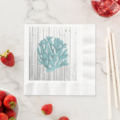 ビーチウッドティール（緑がかった色）コーラル紙ナプキンス 縁ありランチョンナプキン (インサイチュ)