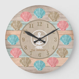 ビーチウッド航海のシーシェル&いかり ラージ壁時計