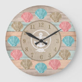 ビーチウッド航海のシーシェル&いかり ラージ壁時計 (正面)