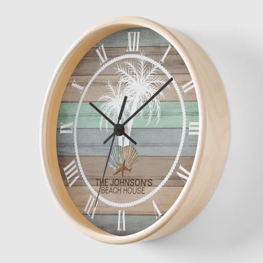 ビーチウッド航海のデザインとヤシの木 壁時計 (傾斜)