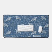 ビーチウミガメ沿岸コーラルラインアートネイビーブルー デスクマット (キーボード&マウス)
