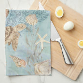 ビーチウミガメ海シーホースシェルヒトデ キッチンタオル (四つ折り)