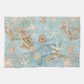 ビーチウミガメ海シーホースシェルヒトデ キッチンタオル (横)