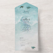 ビーチウミガメ目的地ウェディングRSVPメニューすべて オールインワン招待状 (内側)