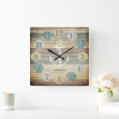 ビーチウ航海のッドストライプいかりスクエアワ スクエア壁時計 (ホーム)