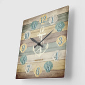 ビーチウ航海のッドストライプいかりスクエアワ スクエア壁時計 (傾斜)