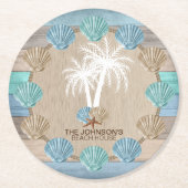 ビーチウ航海のッドデザイン（パームツリー付き） ラウンドペーパーコースター (正面)