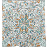 ビーチエスケープティール(緑がかった色)ブラウンウォーター色マンダラ シャワーカーテン (正面)