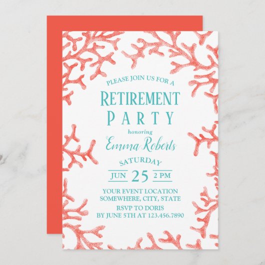 ビーチエレガントコーラルリーフスターフィッシュリタイアメント 招待状 (正面/裏面)