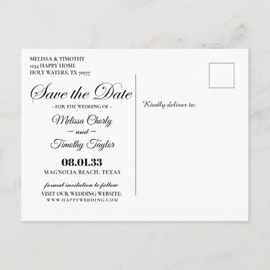 ビーチエレガントサンセット日付の保存 案内ポストカード (裏面)