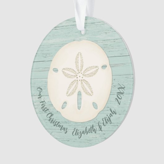 ビーチエレガントサンドドルフォト初めてのクリスマスCe オーナメント (正面)