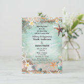 ビーチエレガントシースターフィッシュ真珠婚約写真 招待状 (スタンド正面)