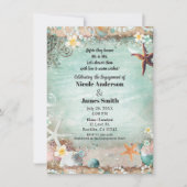 ビーチエレガントシースターフィッシュ真珠婚約写真 招待状 (正面)