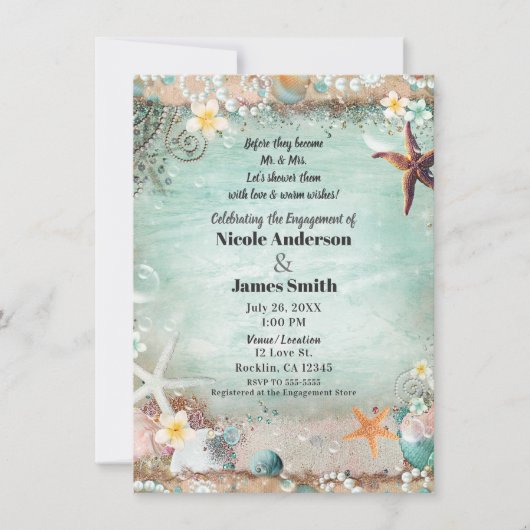 ビーチエレガントシースターフィッシュ真珠婚約写真 招待状 (正面)
