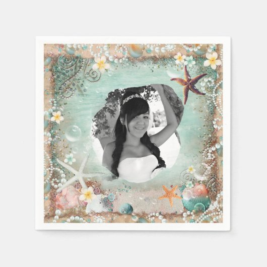 ビーチエレガントシースターフィッシュ&パールパーティー写真 スタンダードカクテルナプキン (正面)