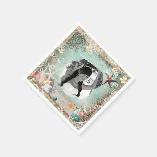 ビーチエレガントシースターフィッシュ&パールパーティー写真 スタンダードカクテルナプキン (角)