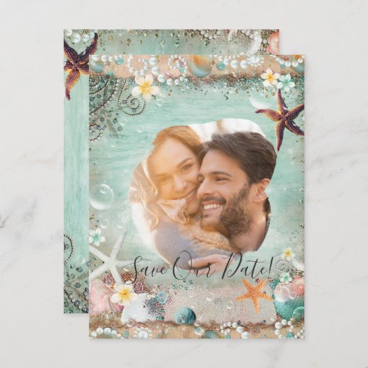 ビーチエレガントシーヒトデの真珠の救日付け写真 案内ポストカード (正面/裏面)
