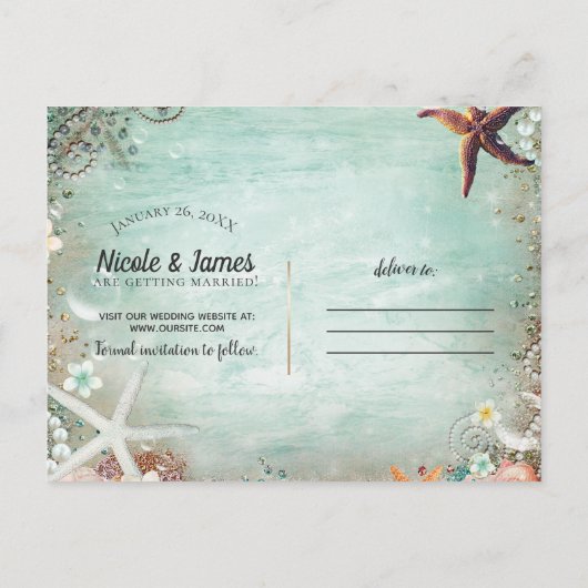 ビーチエレガントシーヒトデの真珠の救日付け写真 案内ポストカード (裏面)