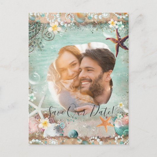 ビーチエレガントシーヒトデの真珠の救日付け写真 案内ポストカード (正面)