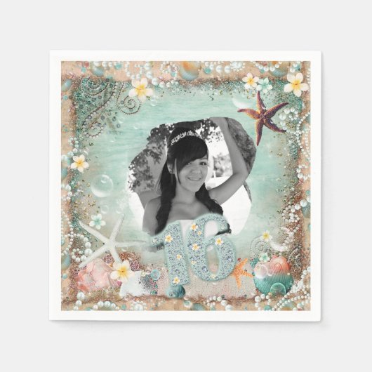ビーチエレガントシーヒトデ真珠パーティー写真16 スタンダードカクテルナプキン (正面)