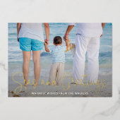 ビーチエレガントバケーションフォトクリスマス金ゴールド 箔シーズンカード (正面)