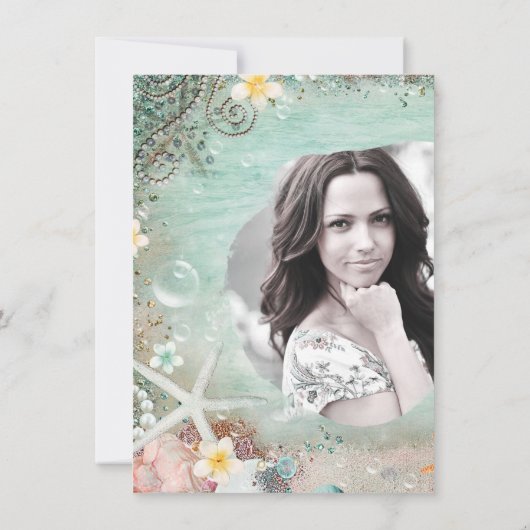 ビーチエレガントヒトデ真珠ブライダルシャワー写真 招待状 (裏面)