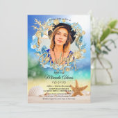 ビーチエレガントヒトデ貝ブライダルシャワー写真 招待状 (スタンド正面)