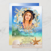 ビーチエレガントヒトデ貝ブライダルシャワー写真 招待状 (正面/裏面)