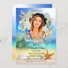 ビーチエレガントヒトデ貝ブライダルシャワー写真 招待状