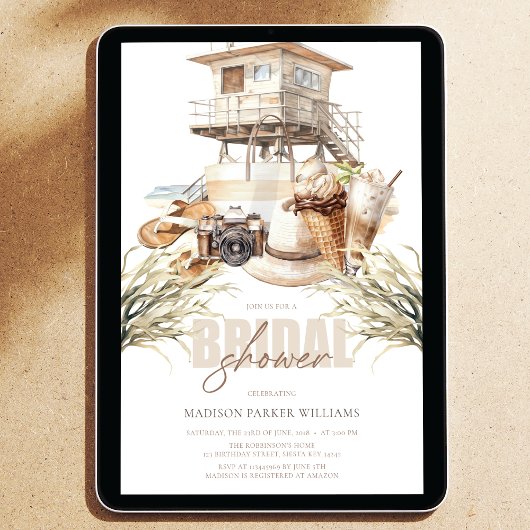 ビーチエレガントブライダルシャワーパステルウォーターカラー 招待状