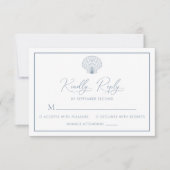 ビーチエレガントホタテ貝貝殻ほこりっぽいブルー結婚ズ 出欠カード (正面)