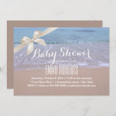ビーチエレガントリボン付きアイボリーベビーシャワー 招待状 (正面/裏面)