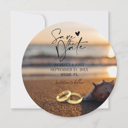 ビーチエレガント夏季結婚式の日付カードを保存 招待状 (正面)