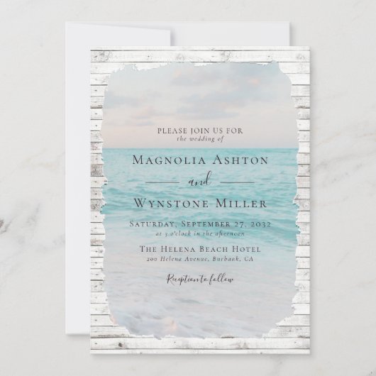 ビーチエレガント砂熱帯モダン結婚病 招待状 (正面)