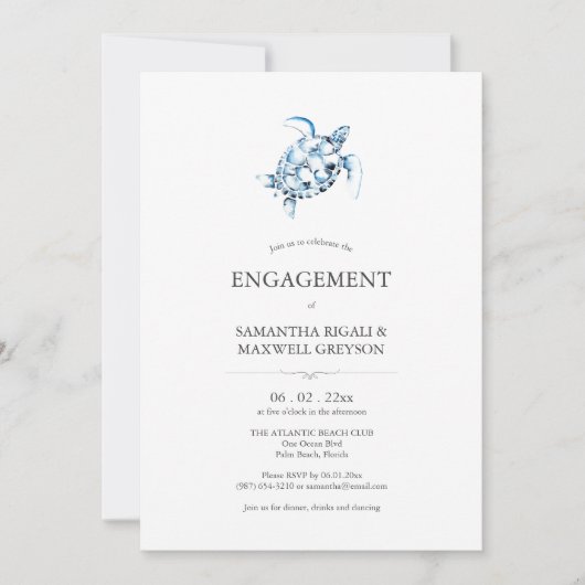ビーチエンゲージメントパーティーの招待状 青い海亀 招待状 (正面)