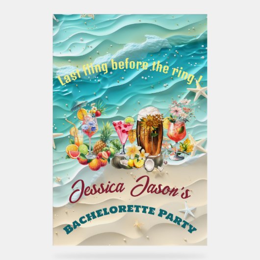 ビーチカクテルトロピカルフルーツ独身最後のパーティー アクリルサイン (正面)