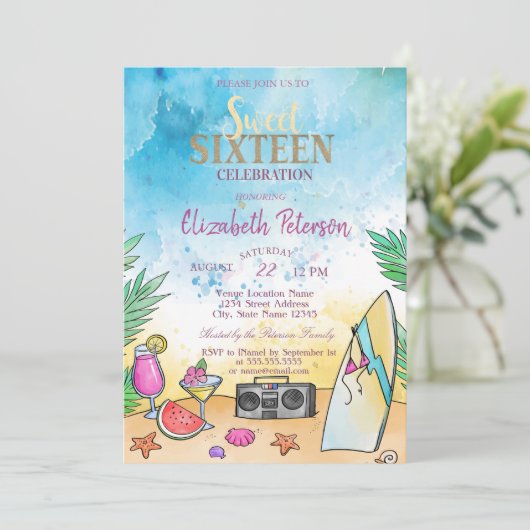 ビーチカクテルフルーツサマースウィート16パーティー 招待状 (スタンド正面)
