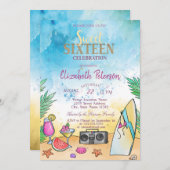 ビーチカクテルフルーツサマースウィート16パーティー 招待状 (正面/裏面)