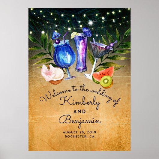 ビーチカクテル結婚のウェルカムサイン ポスター (正面)