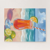 ビーチカクテル | 海の波の水彩画 ジグソーパズル (横)